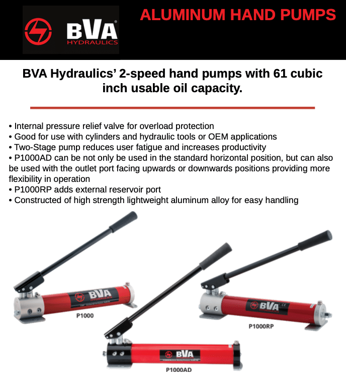 BVA Aluminum Hand Pumps for Hydraulic Tools, Cylinders, and OEM Applications