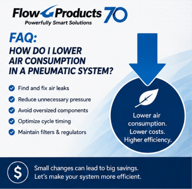 How do I lower air consumption in a pneumatic system?