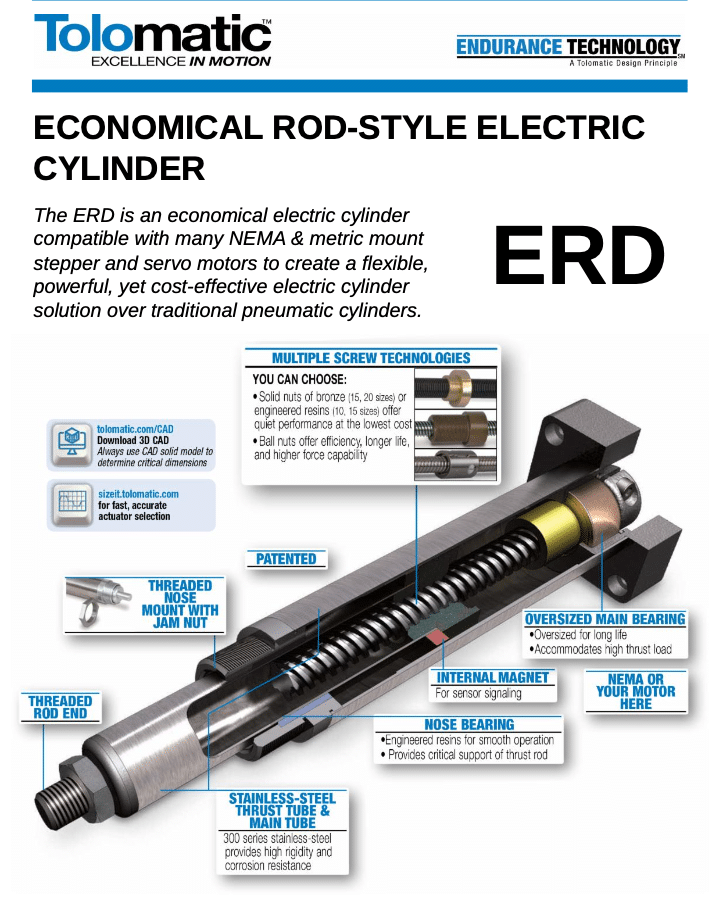 Tolomatic ERD Electric Cylinder: A Cost-Effective Alternative to Pneumatic Cylinders