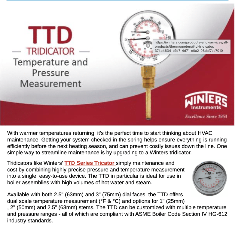 Winters TTD Tridicator for HVAC Temperature and Pressure Measurement